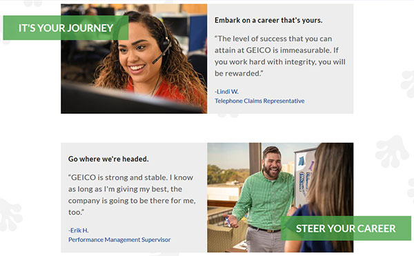 GEICO Careers 2019 Homepage - Testimonials
